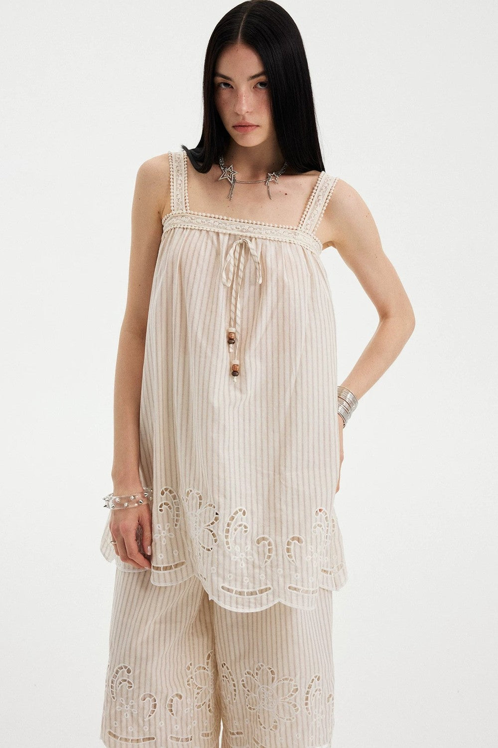Embroidered Cutout Camisole Set