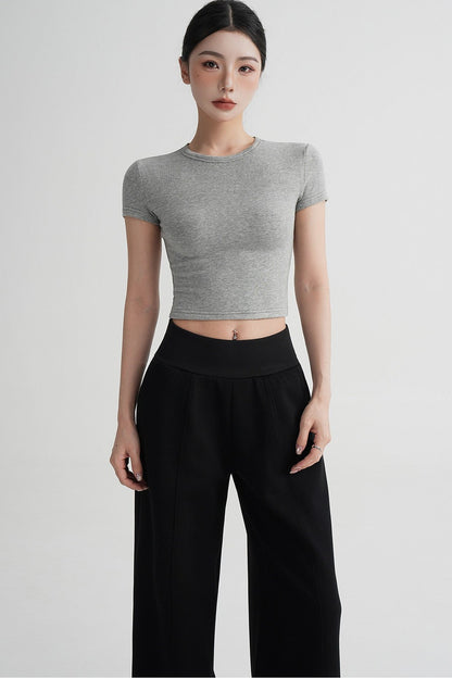 Wool Cropped Short Sleeve Top