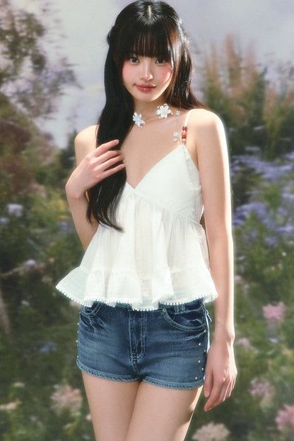 Beaded Ruffled Camisole Top Set-Up