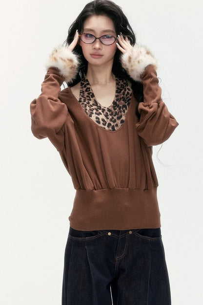 Detachable Halter Batwing U-Neck Knit Top Set-Up