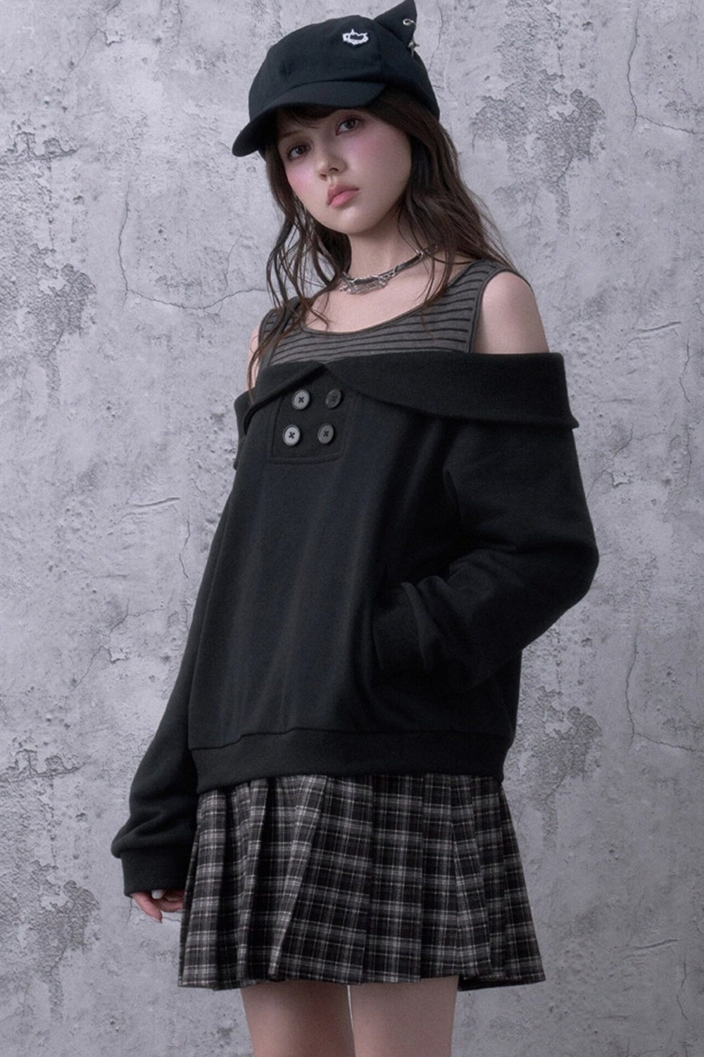 Layered-Look Pleated Sweatshirt Dress
