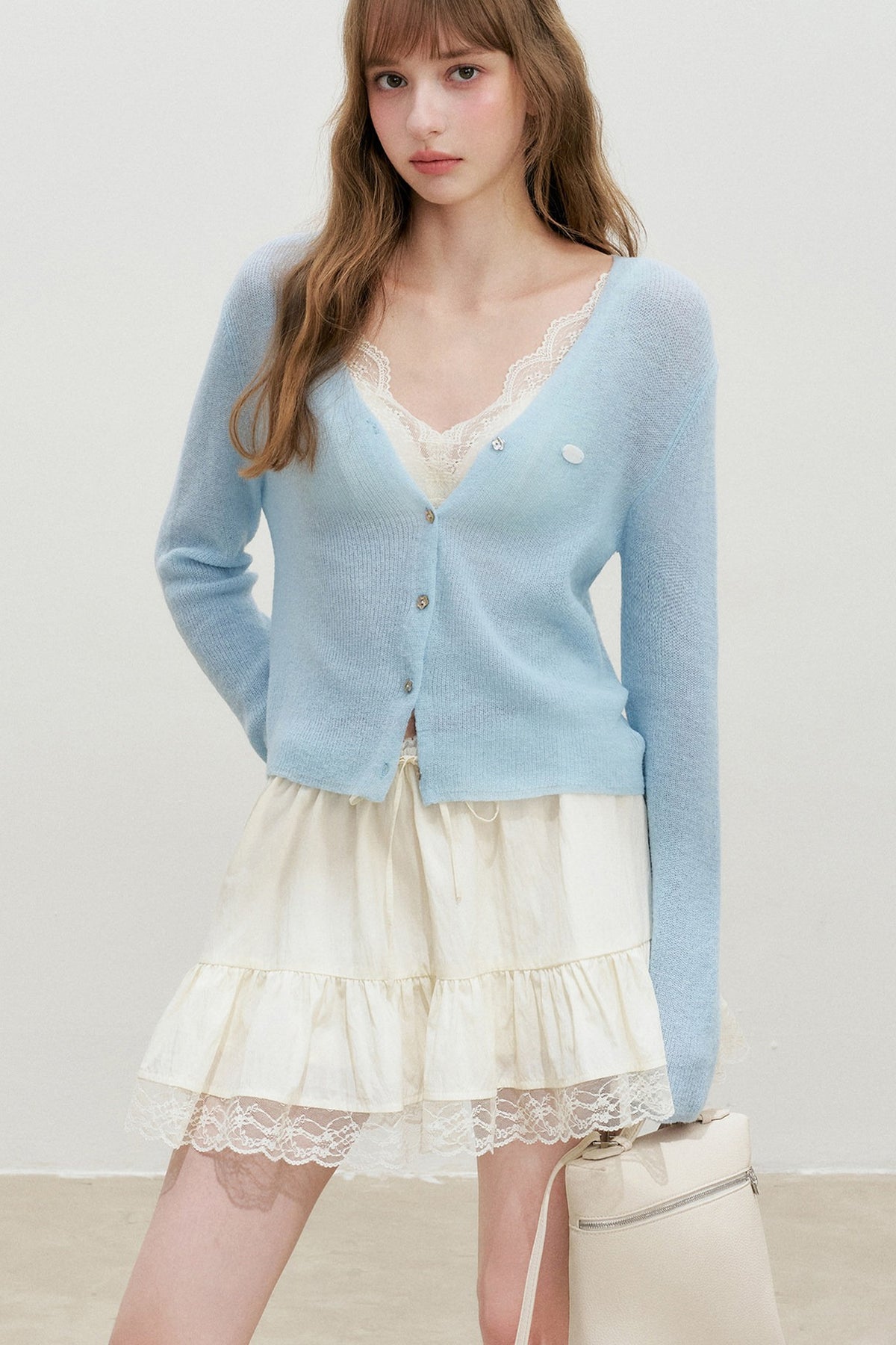 Deep V-Neck Knit Cardigan