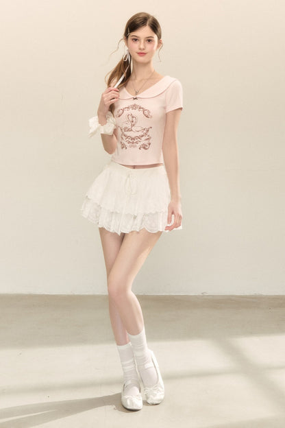 White Ruffle Mini Skirt