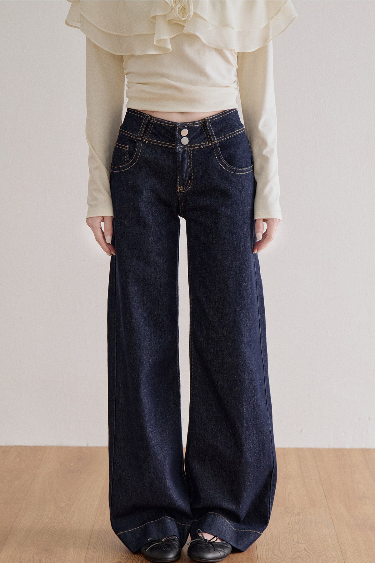High Waist Double Button Jeans