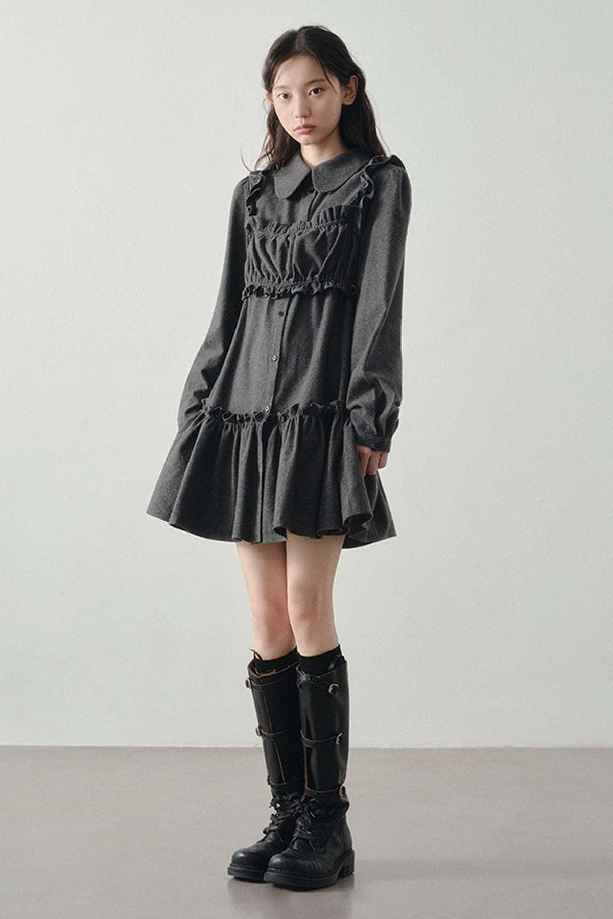 Misty Black Pleated Vest and Shirt Dress Set