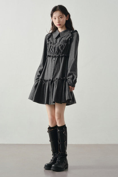 Misty Black Pleated Vest and Shirt Dress Set