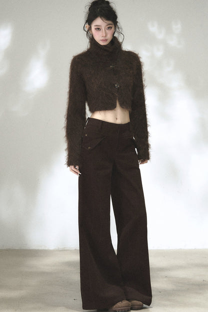 Long-Haired Turtleneck Knit Cardigan