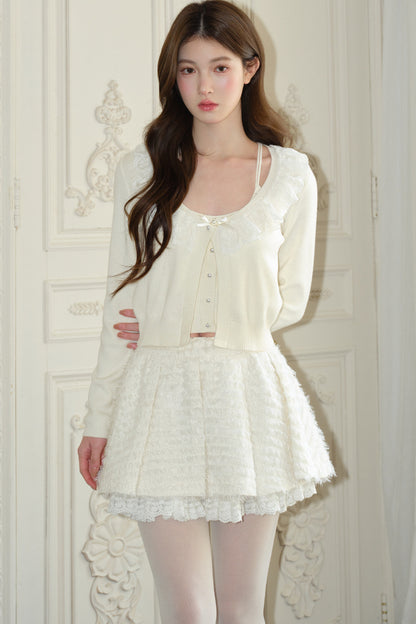 Tassel Sequin Pleated Lace Skirt