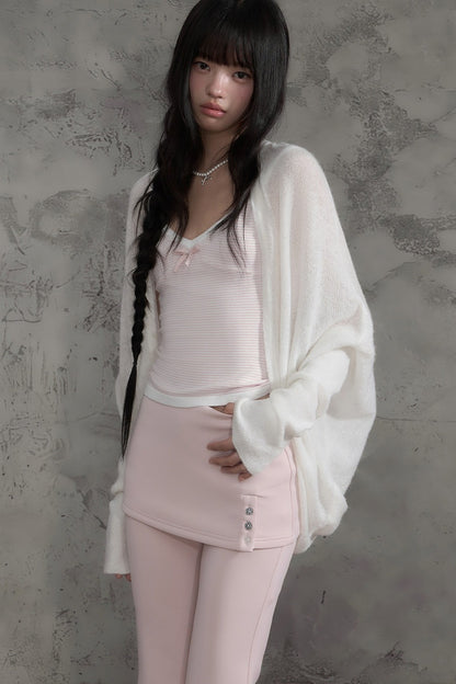 White Sheer Knit Batwing Cardigan set-Up