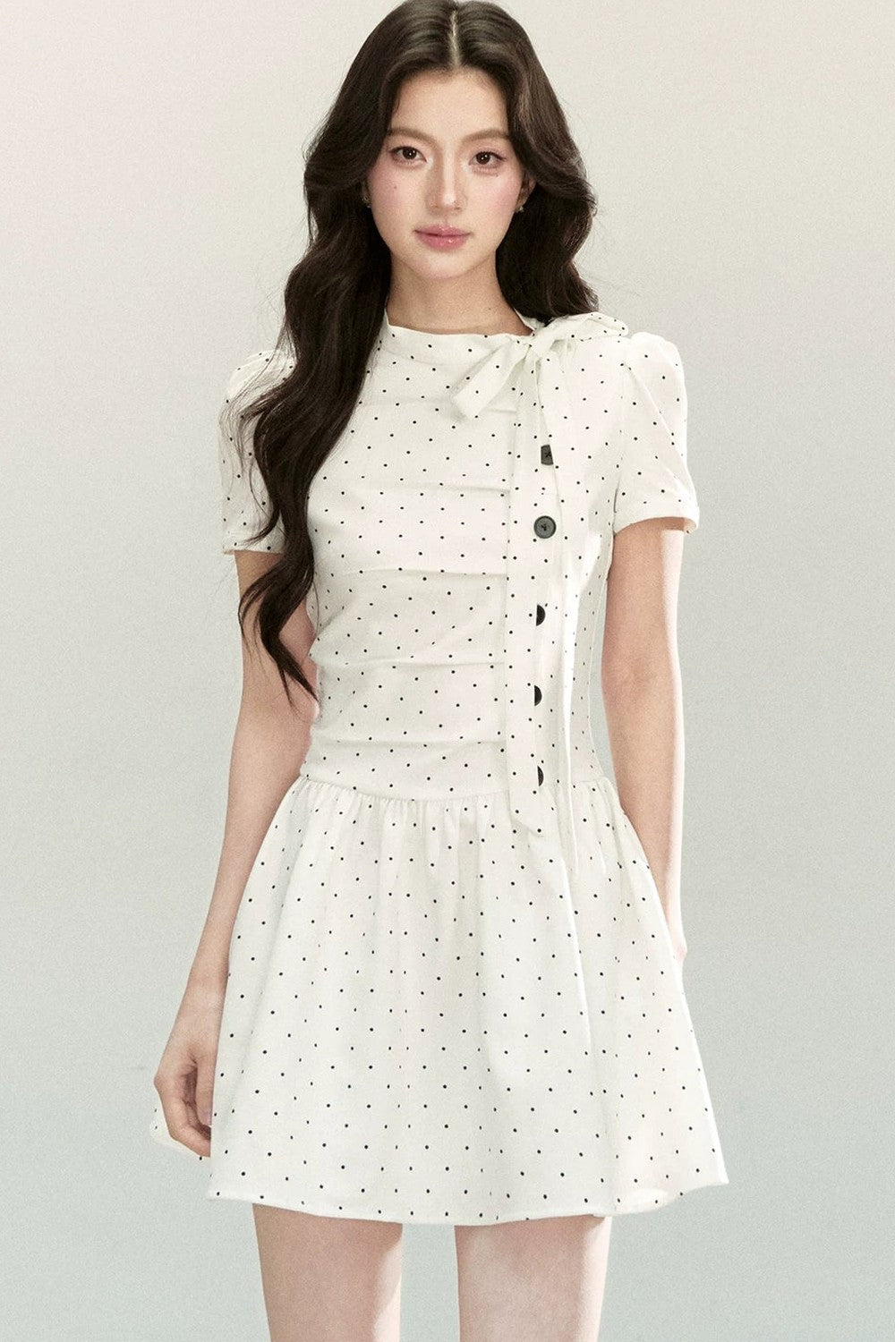 White Polka Dot Pleated Dress