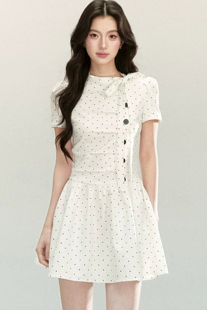 White Polka Dot Pleated Dress