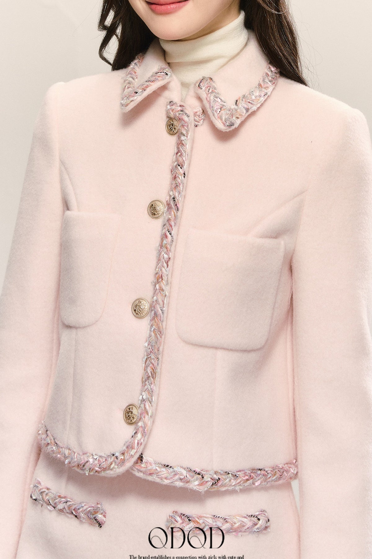Miu Series Pink Woolen Coat Skirt Set-Up