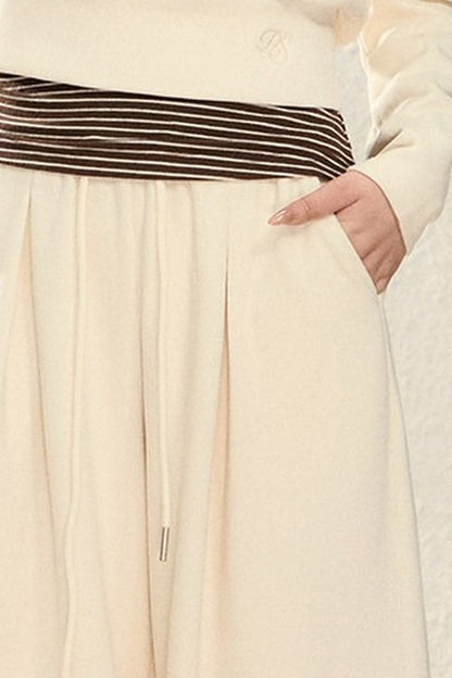 V-Neck Sweatshirt and Wide-Leg Pants Set-Up