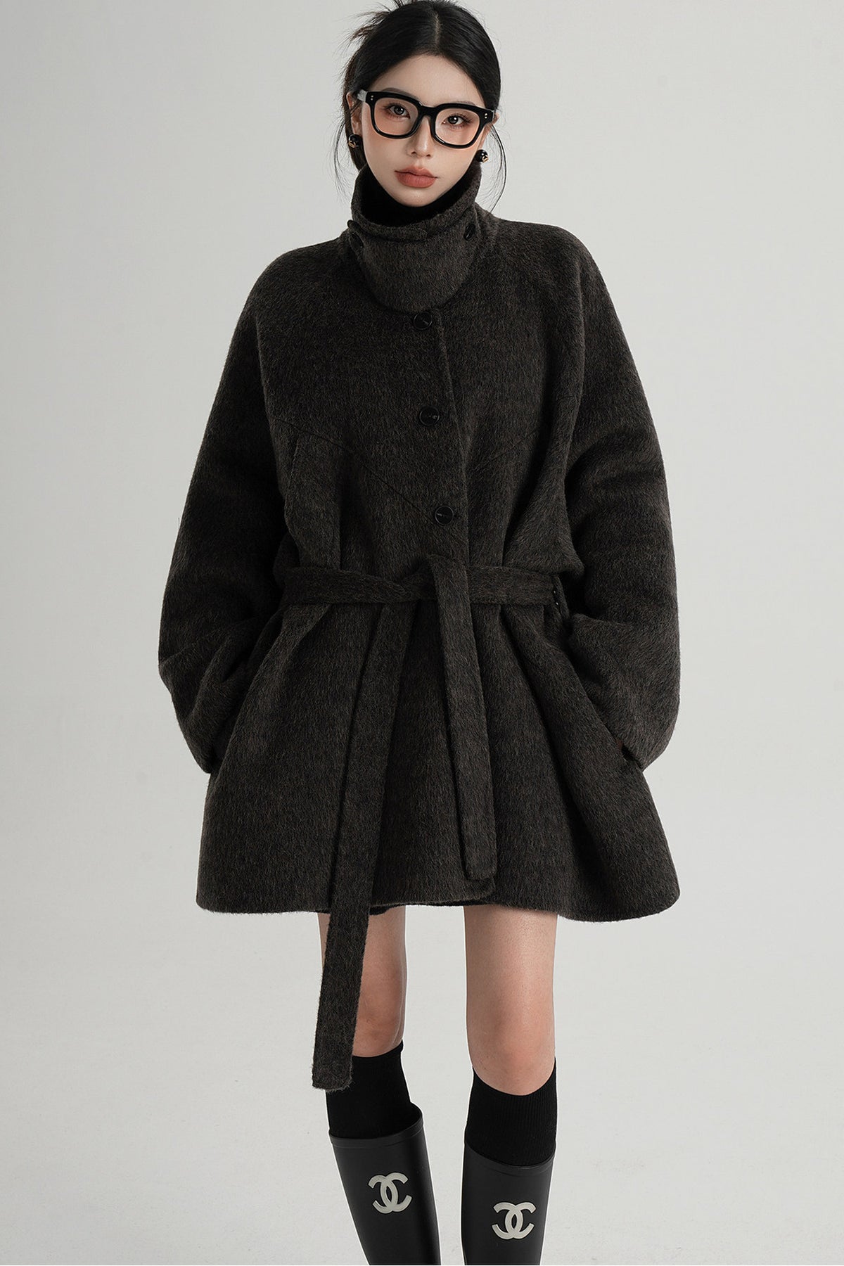 Mid-Length Armor Collar Wool Coat