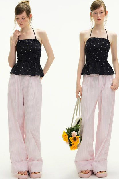 Romantic Floral Lace-Up Camisole