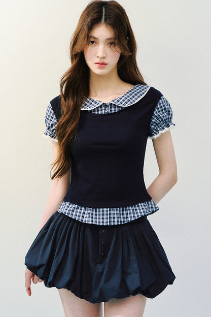 Navy Blue Pleated Skirt