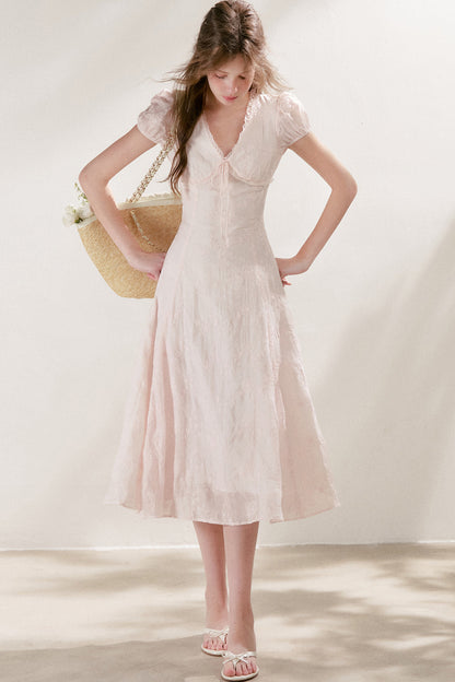 Heavy Embroidery Lace Trim Long Dress