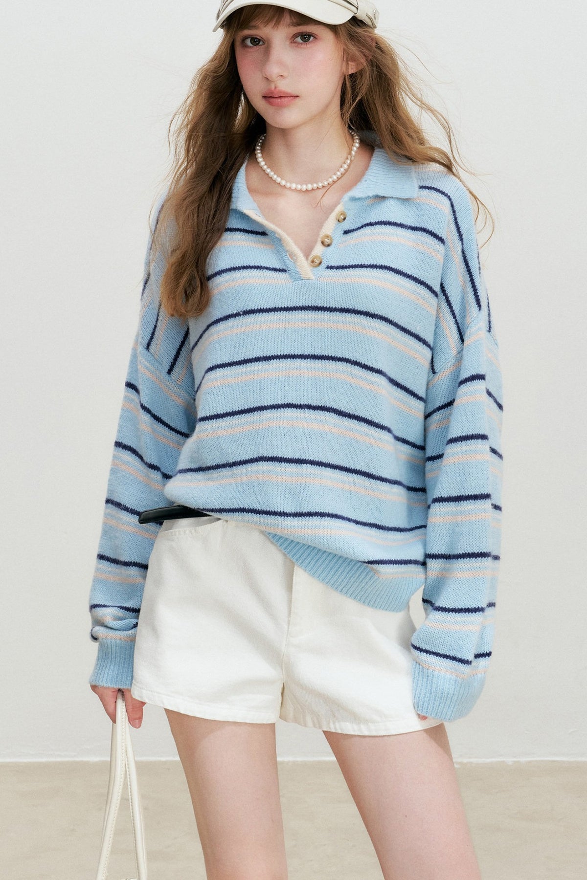 Striped Knit Pullover Polo Shirt