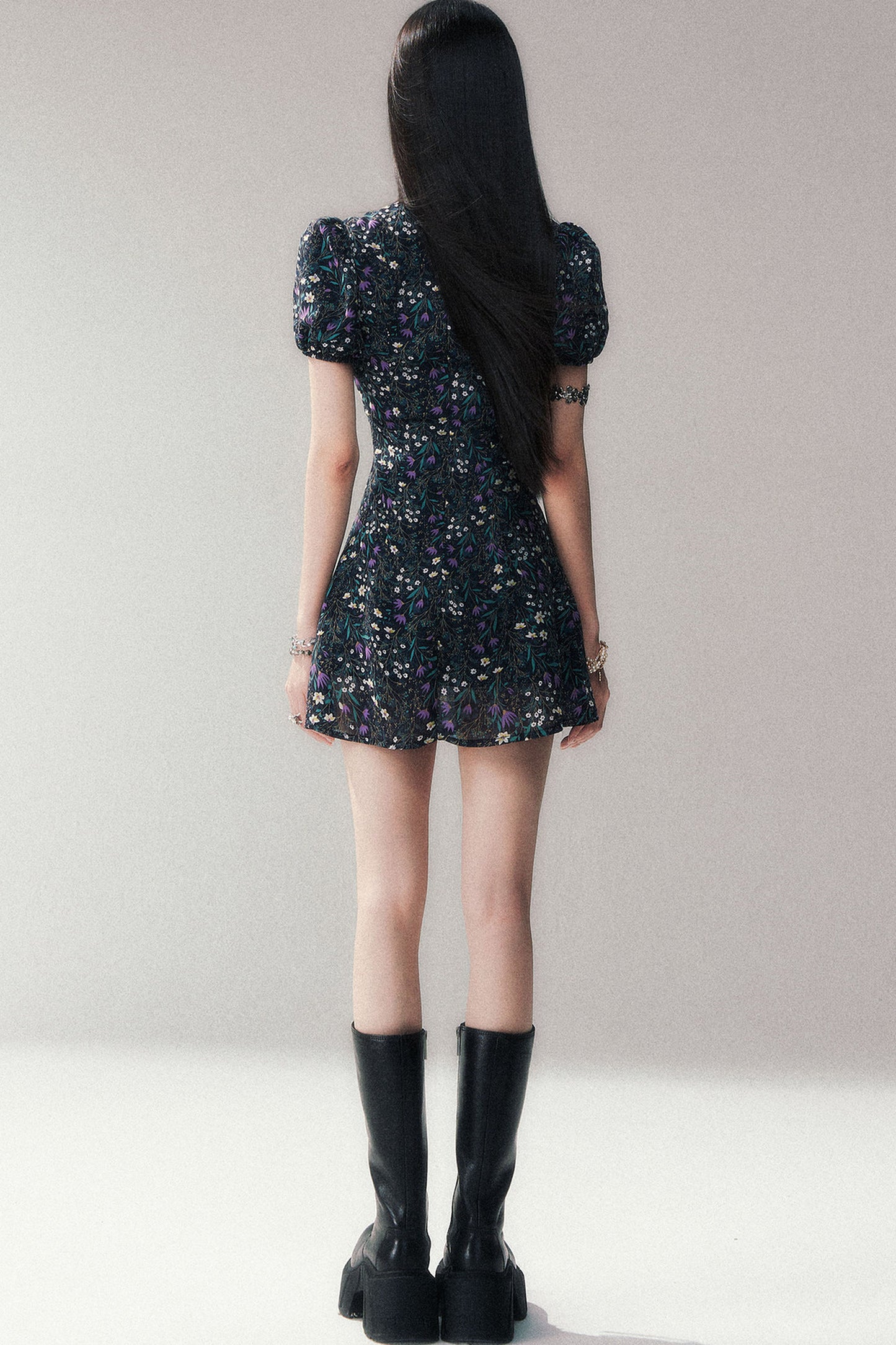 Purple Lilac Floral Puff Sleeve Dress
