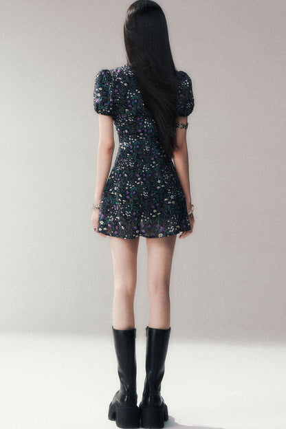 Purple Lilac Floral Puff Sleeve Dress