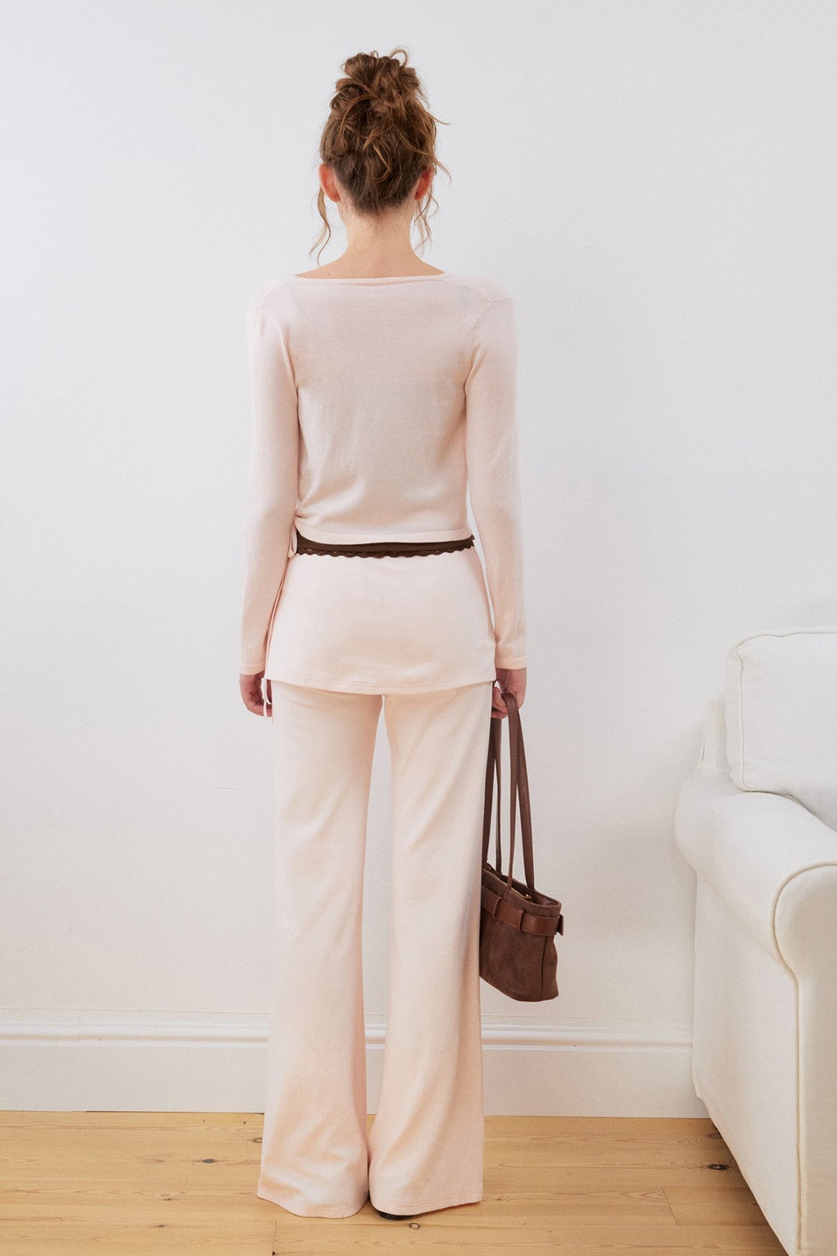Layered-Look Slit Flared Pants