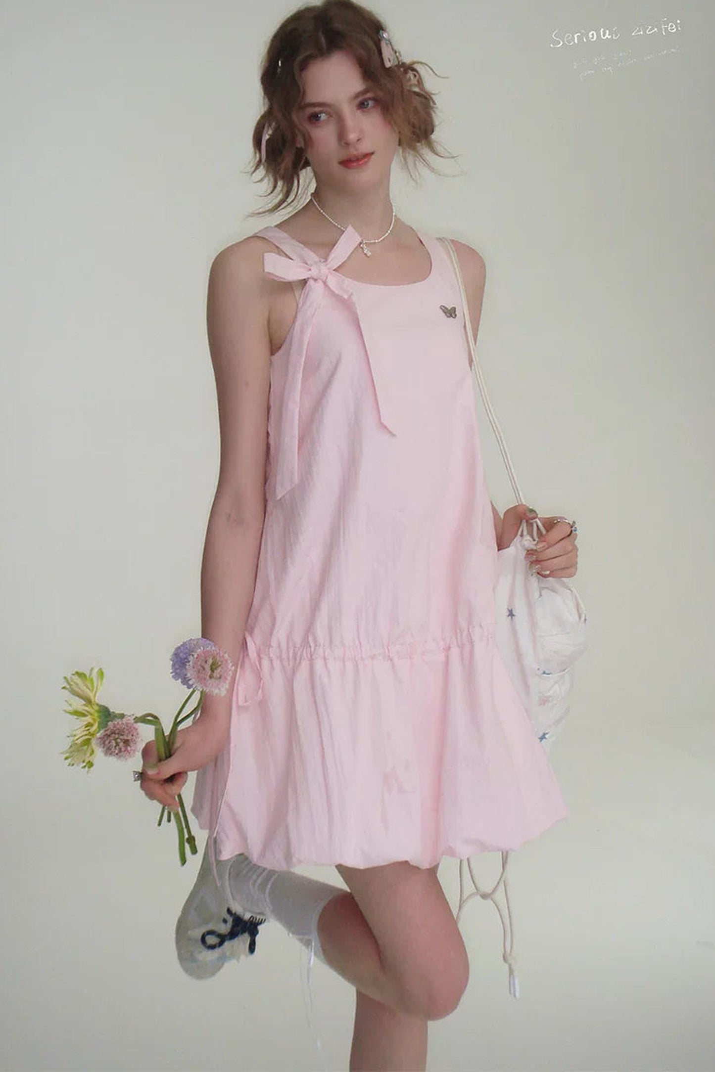 Peach Soda Lace-Up Camisole Dress