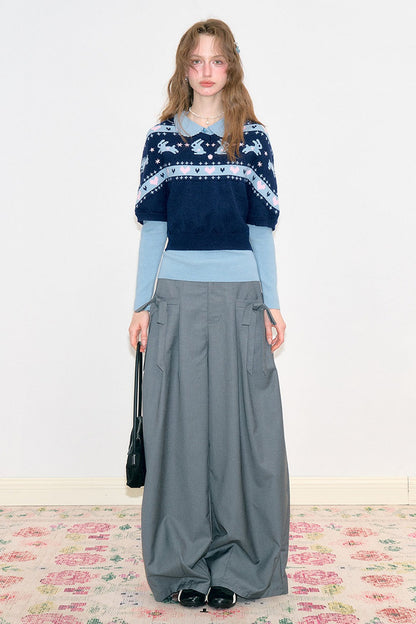 High-Waisted Bow Wide-Leg Suit Pants