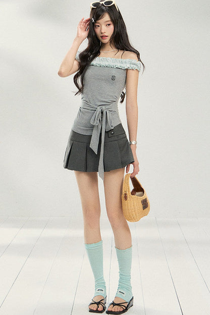 Polka Dot Lace One-Shoulder Top