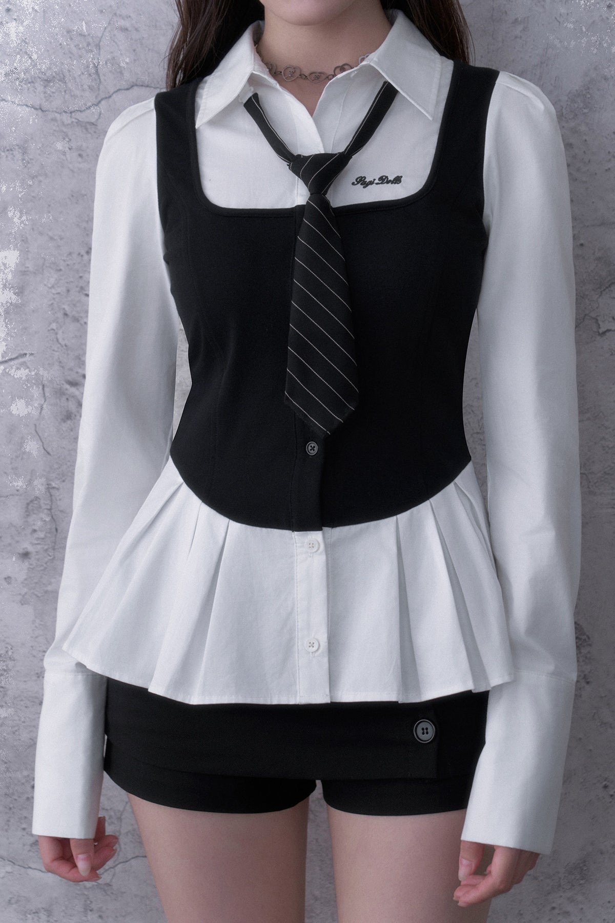 Black White Layered-Look Shirt Set-Up