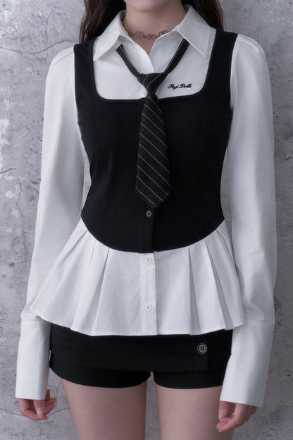 Black White Layered-Look Shirt Set-Up