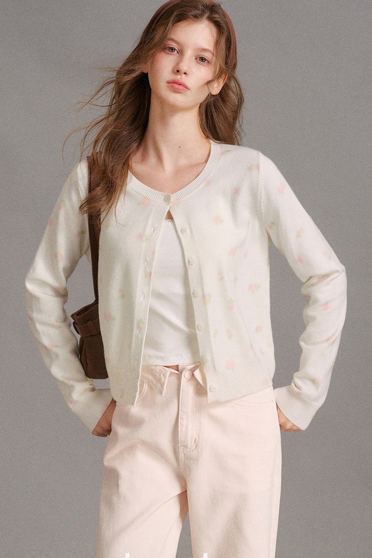 Long-Sleeved Hand-Painted Rose Cardigan
