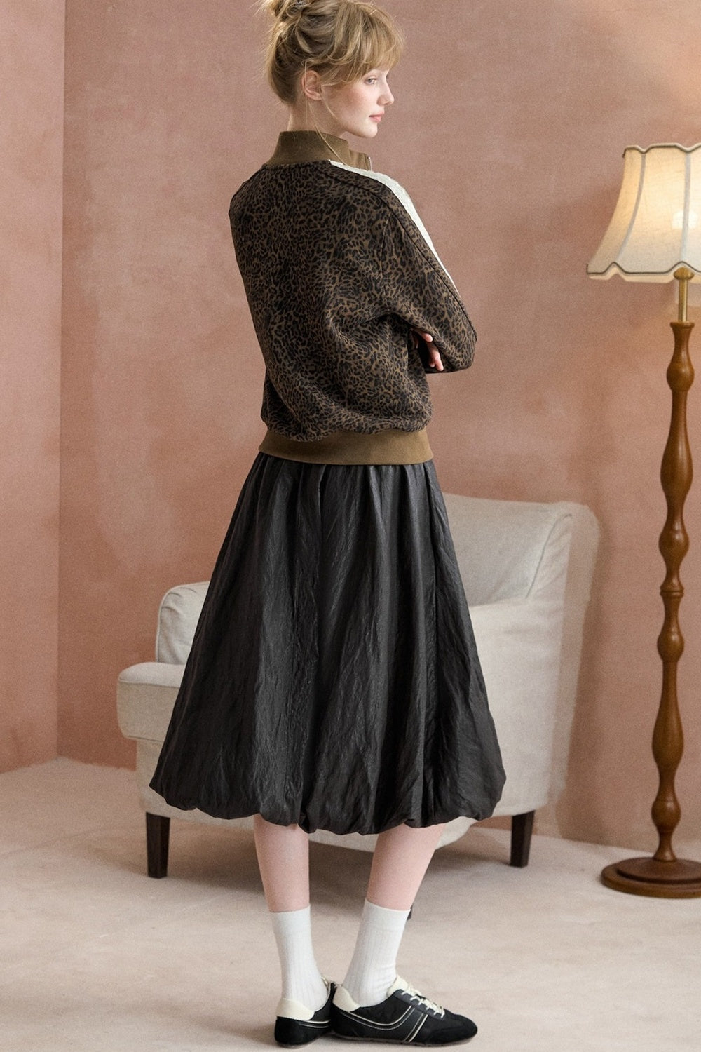 Leopard Print Zip Stand Collar Cardigan