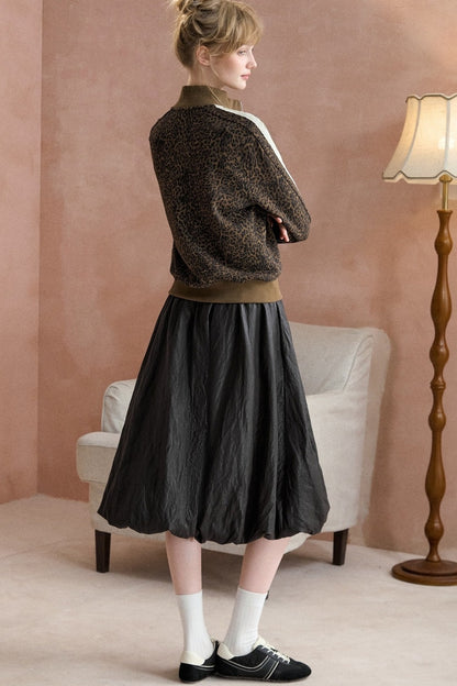 Leopard Print Zip Stand Collar Cardigan