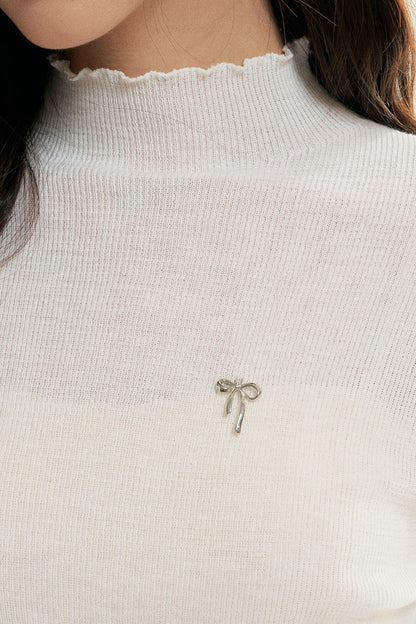 Ruffled Half-Turtleneck Long-Sleeve Base Layer Top