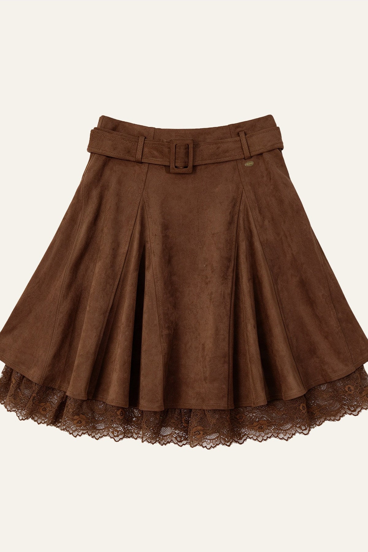 Faux Suede Lace Patchwork Skirt