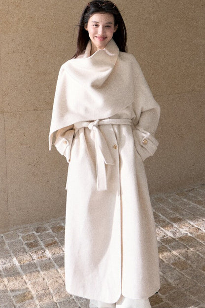 Double-Sided Wool Scarf Collar Coat