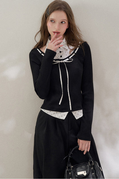 Black Halter Polka Dot Layered Blouse