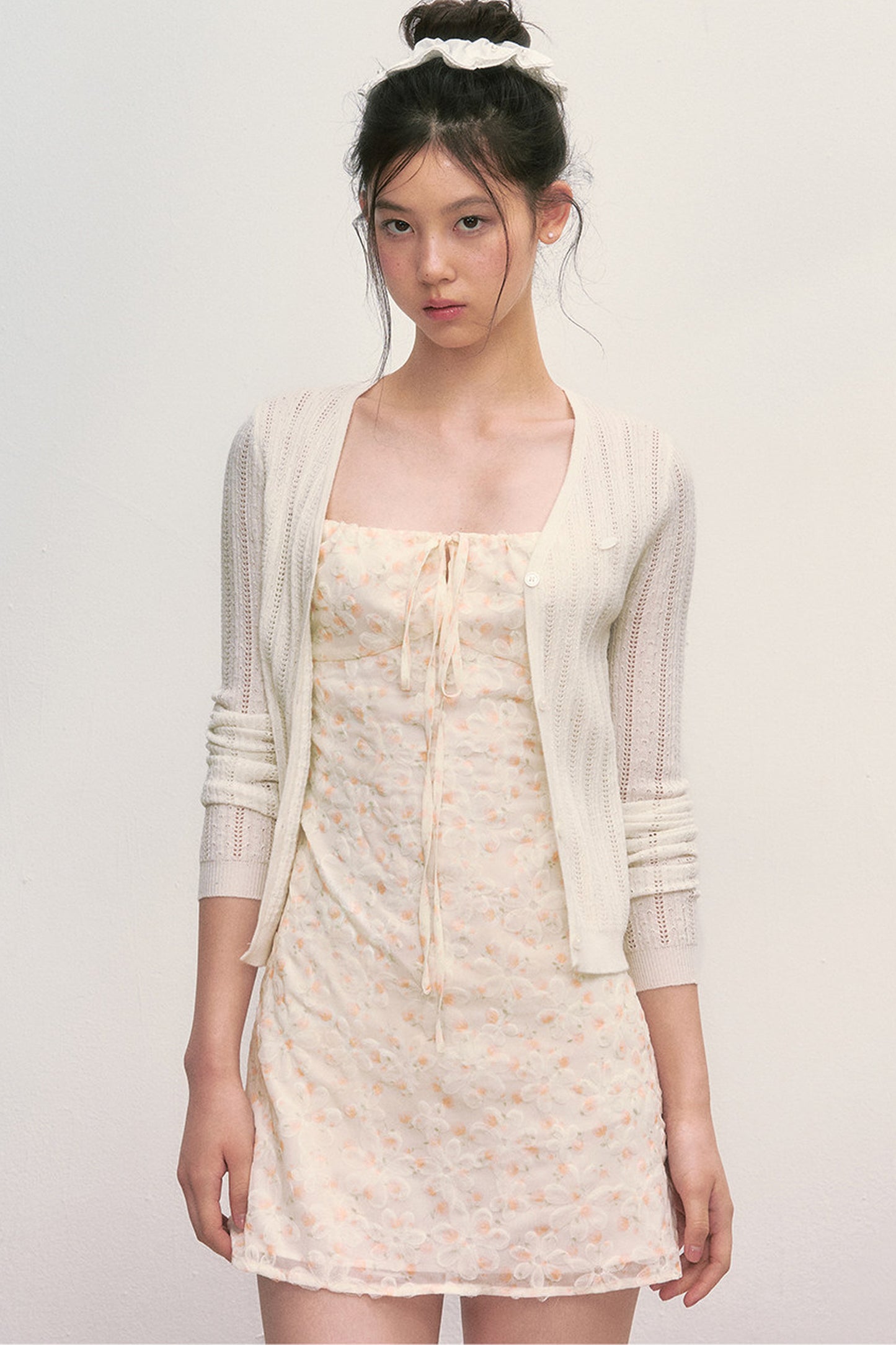 Floral Camisole Dress and Knit Cardigan Set-Up