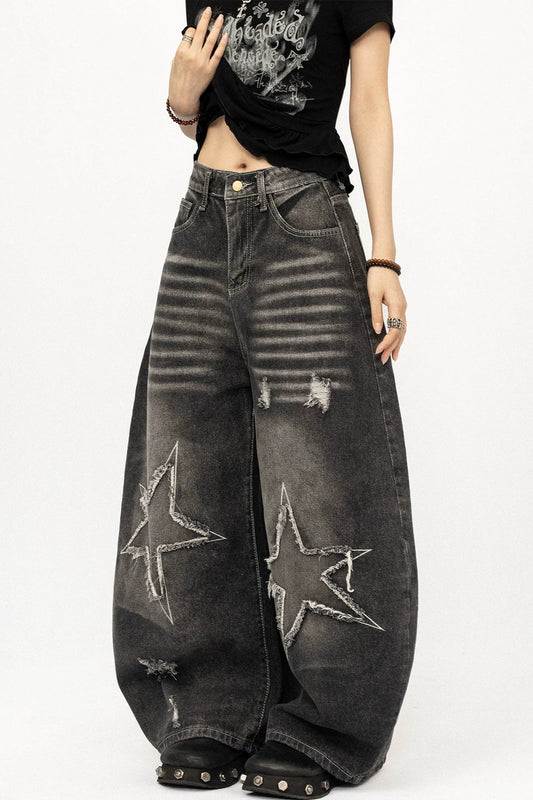 Retro Distressed Scimitar Jeans