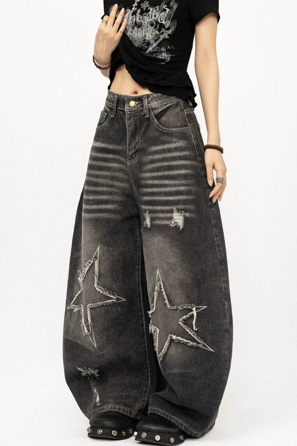 Retro Distressed Scimitar Jeans
