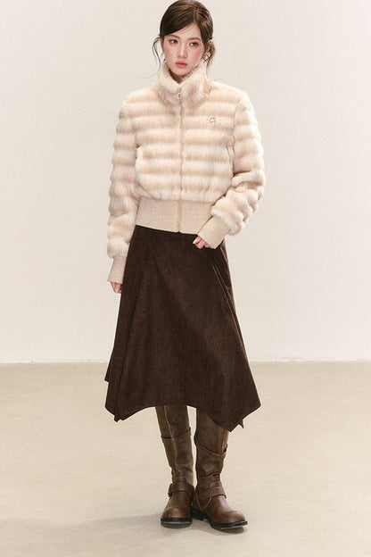 Apricot Faux Fur Stand-Collar Jacket
