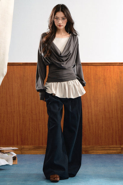 Draped Ruched Blouse and Inner Top Set-Up