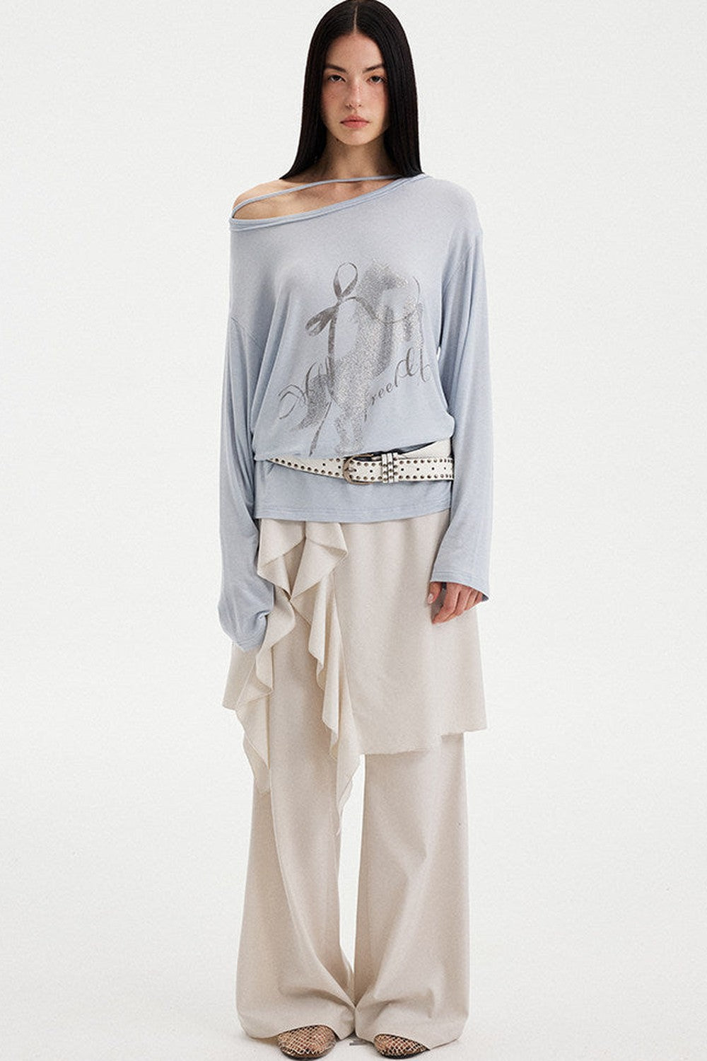 Top con strass effetto distressed con spalle scoperte
