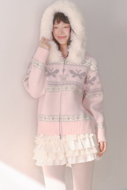 Pink Butterfly Fair Isle Cardigan