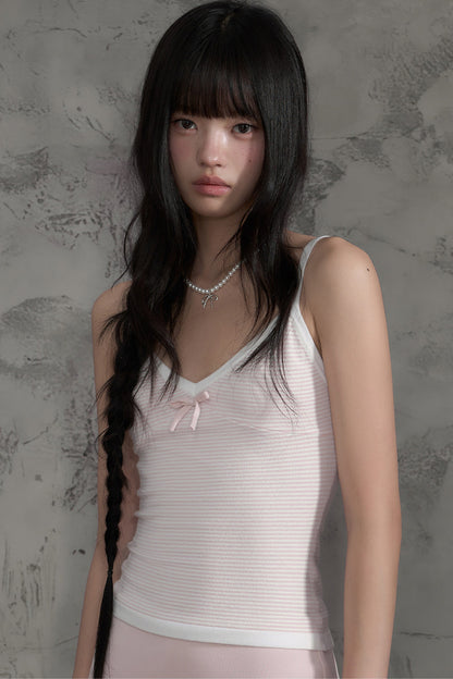 Pink Striped Bow Camisole