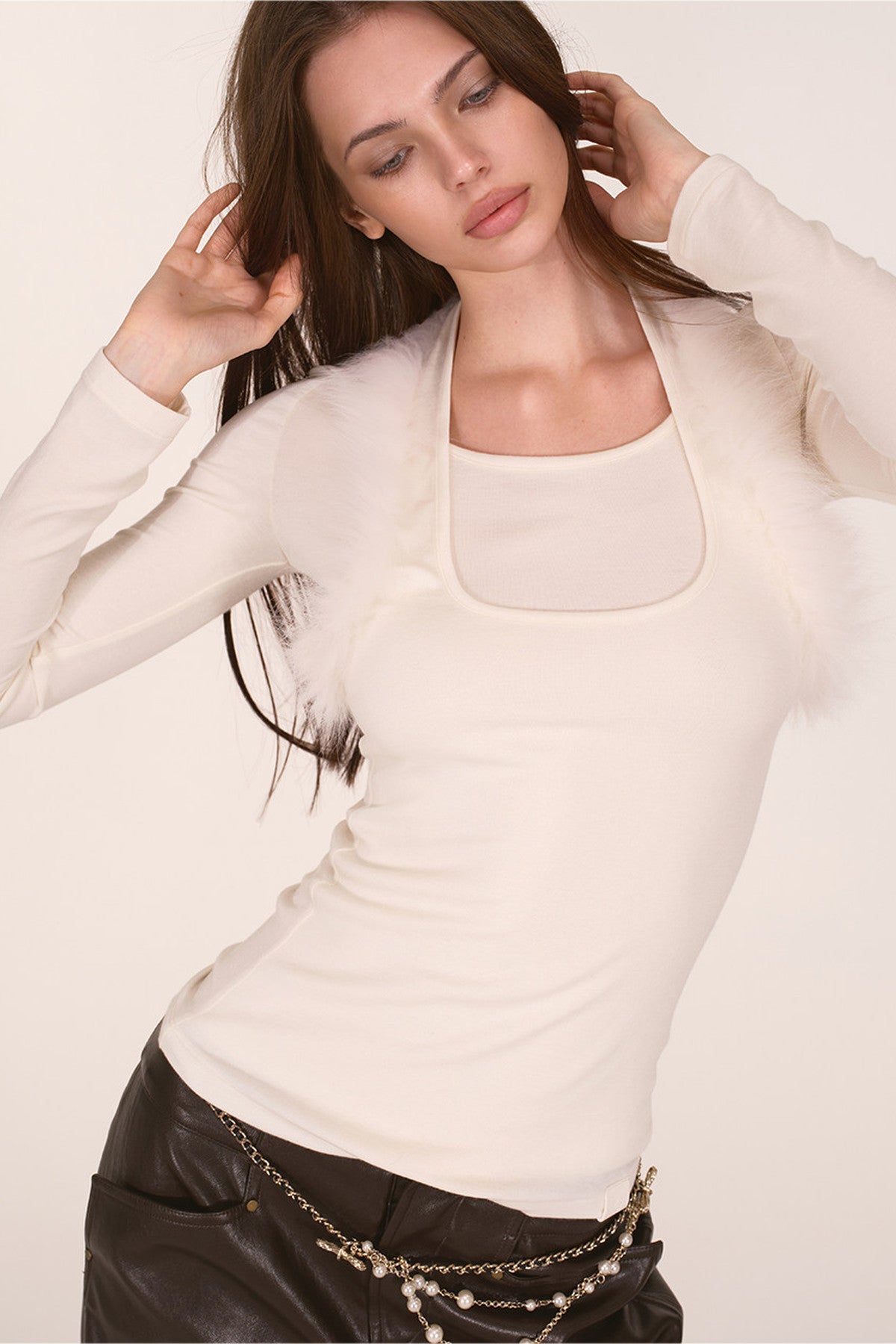 Fox Fur Halter Neck Knit Top