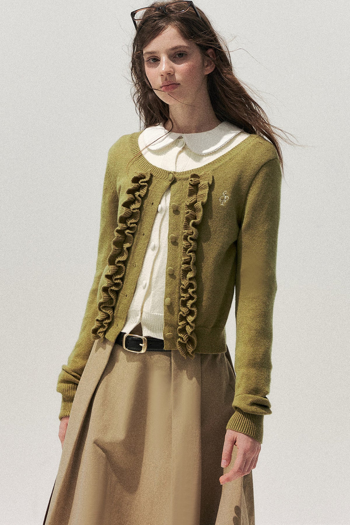 Layered-Look Floral Ruffle Sweater