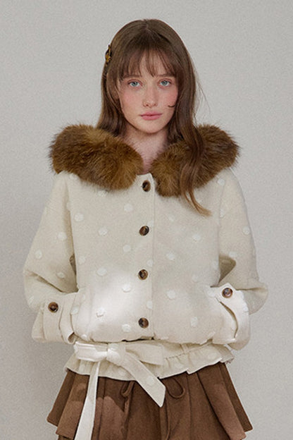 Petite Polka Dot Hooded Fur Coat