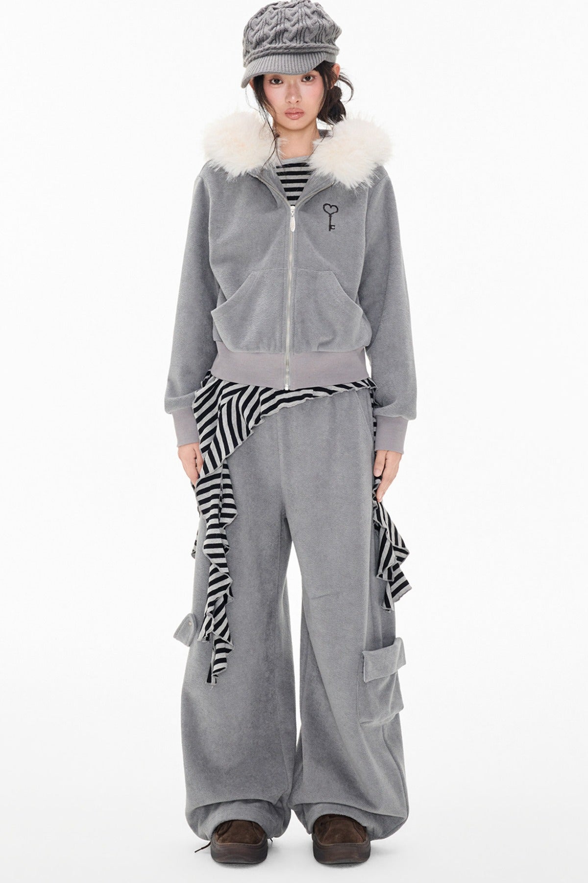 Detachable Fur Hood Jacket and Pants Set-Up