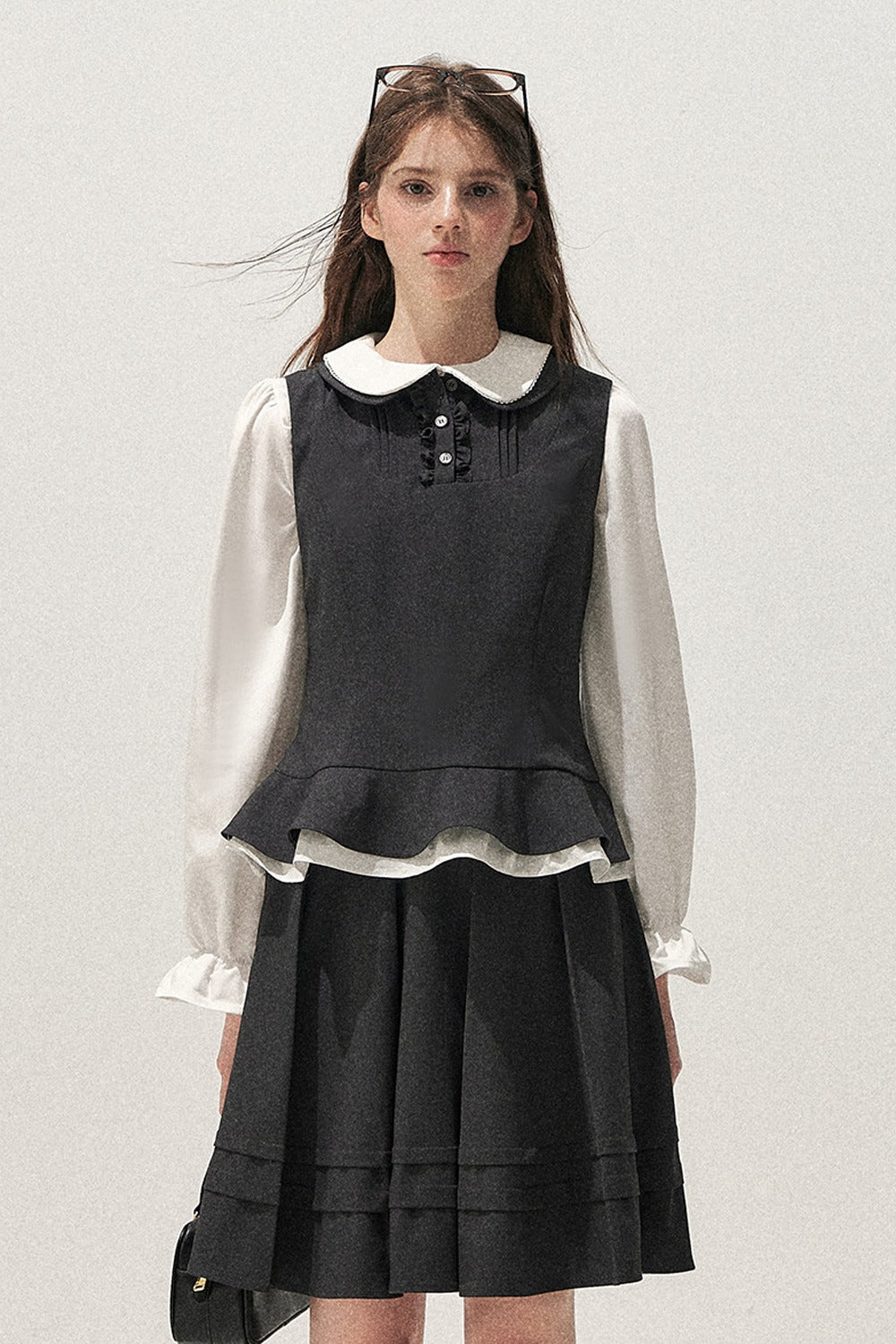 Retro Lace Hem Vest and Skirt Set-Up